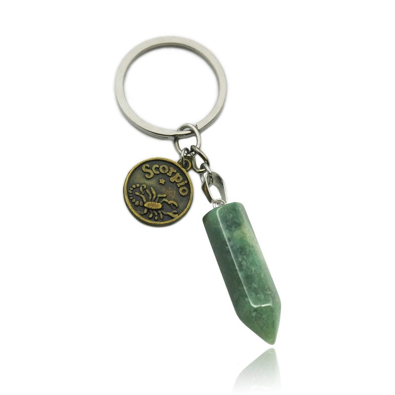 ZUOPIPI Zodiac Crystal Stone Keychain Natural Rose Stone/Red Agate/Aventurine Healing Crystal Keychain (Scorpio) - Image 1